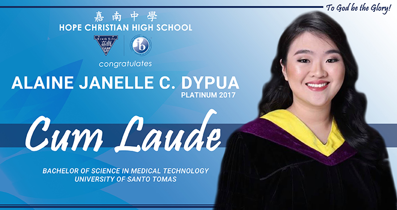 Alaine Janelle C. Dypua 
Cum Laude
BS Medical Technology 
UST